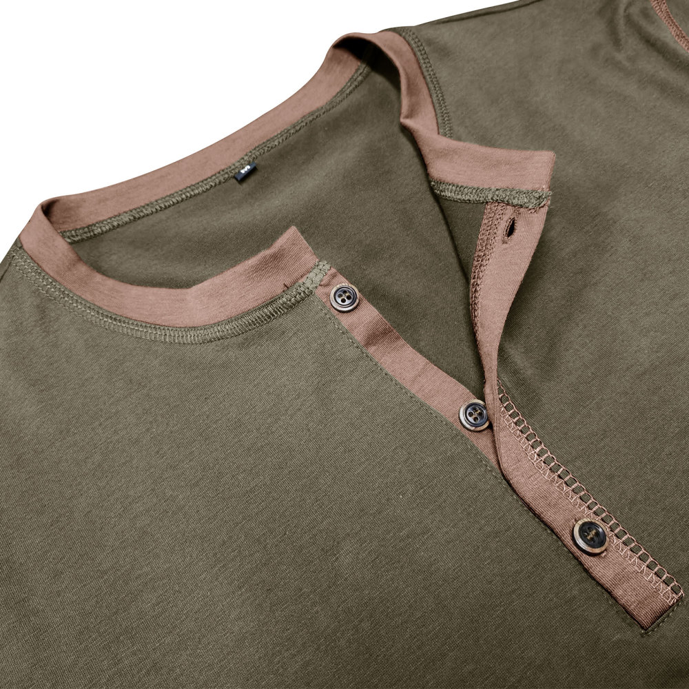 Long Sleeve T-Shirt Men's Shirt Tops Cotton V Neck Henley Shirt Tee Top T-Shirts with Button