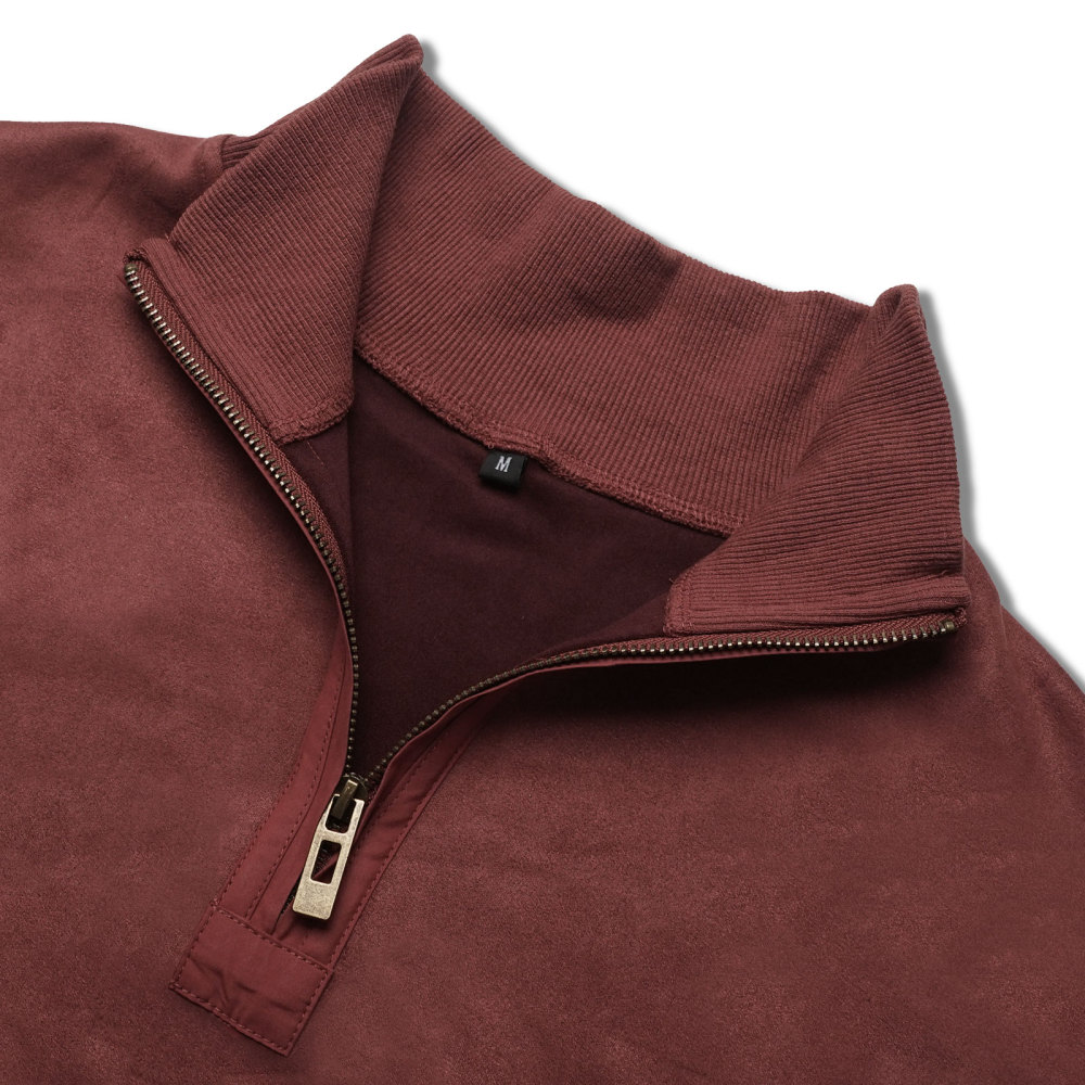 Men's Polo Pullover Quarter Zip Leather Look Sweatshirt Autumn Winter Zip Men's Long Sleeve Shirts with Collar