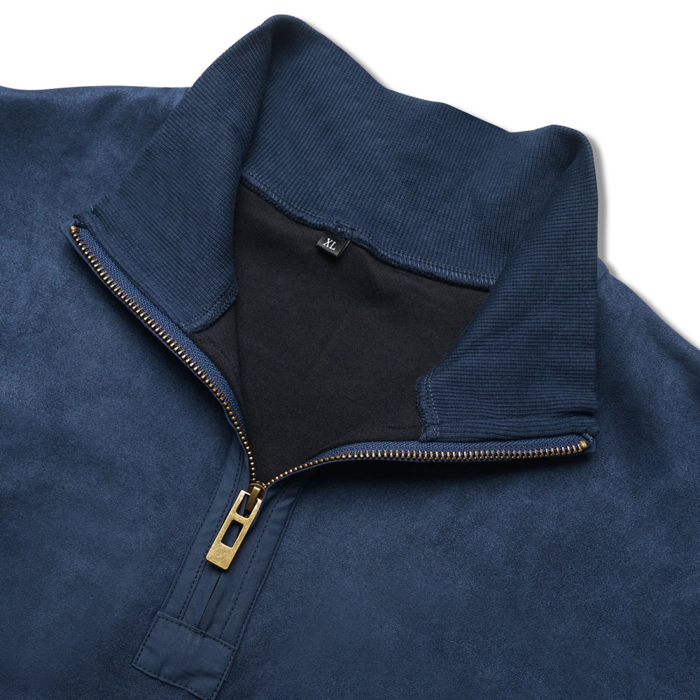 Men's Polo Pullover Quarter Zip Leather Look Sweatshirt Autumn Winter Zip Men's Long Sleeve Shirts with Collar