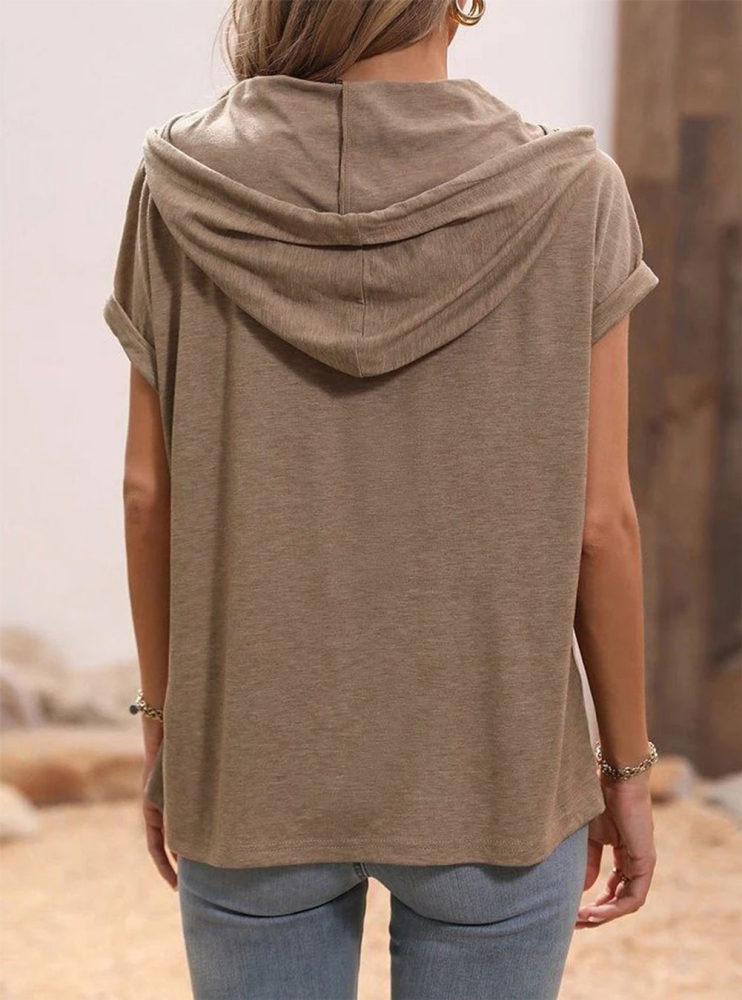 Summer Short Sleeve Hoodie Women's Lightweight Cotton Hooded Shirt T-Shirt Tops with Hood