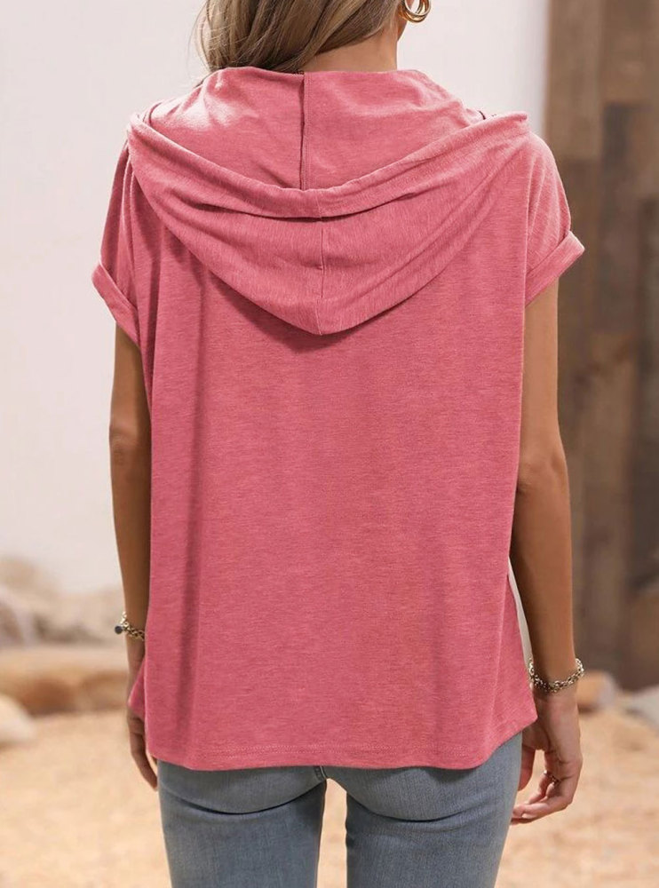 Summer Short Sleeve Hoodie Women's Lightweight Cotton Hooded Shirt T-Shirt Tops with Hood