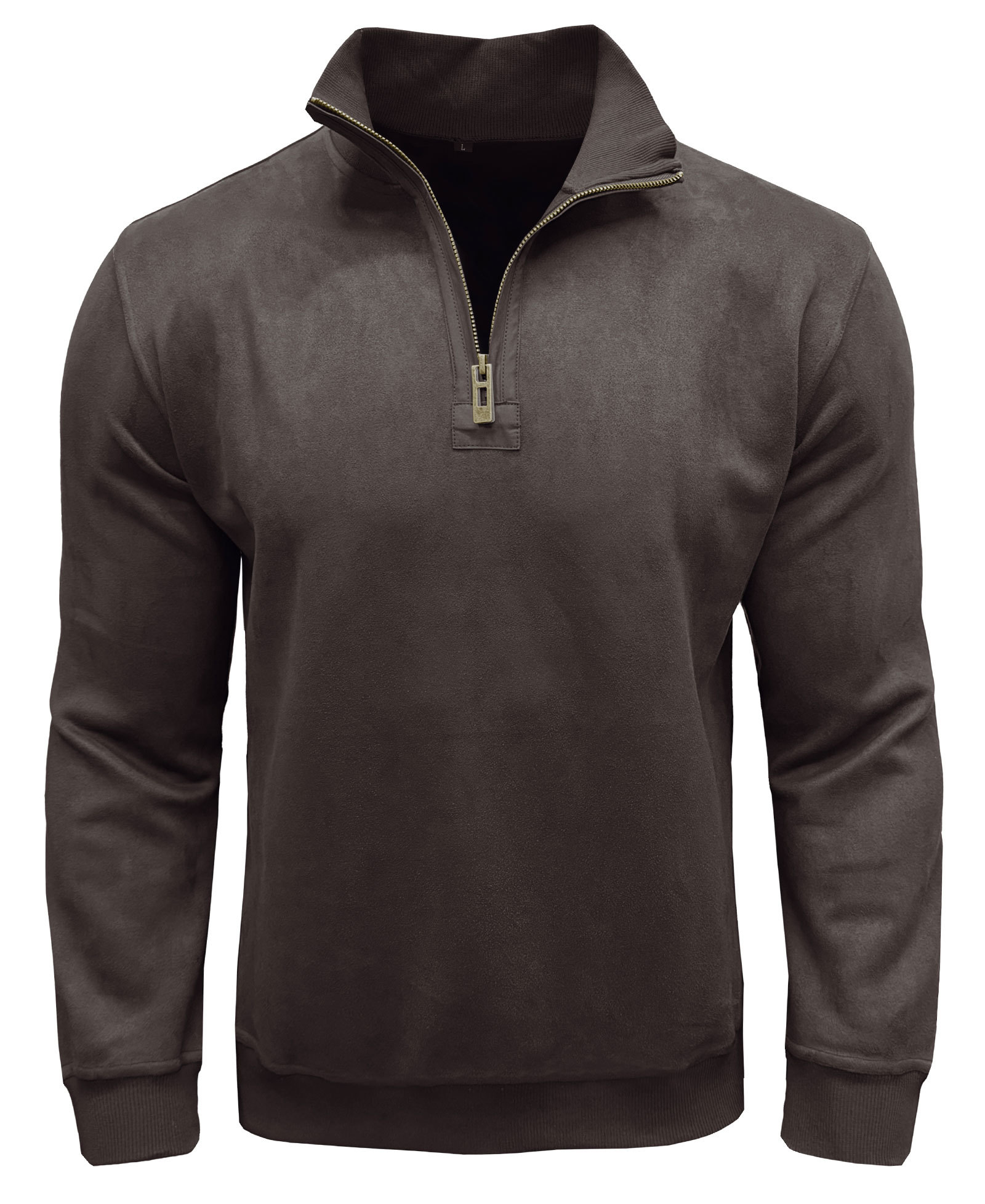 Men's Polo Pullover Quarter Zip Leather Look Sweatshirt Autumn Winter Zip Men's Long Sleeve Shirts with Collar
