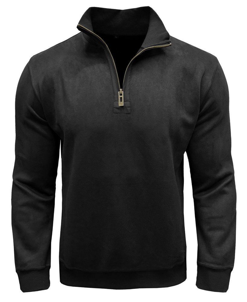 Men's Polo Pullover Quarter Zip Leather Look Sweatshirt Autumn Winter Zip Men's Long Sleeve Shirts with Collar