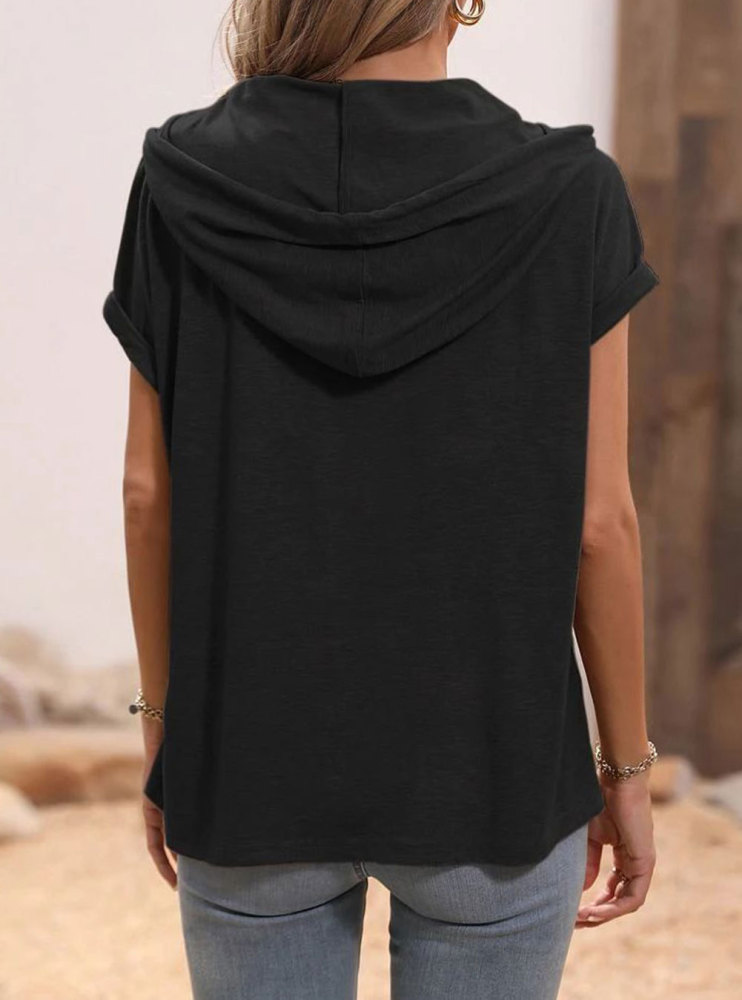 Summer Short Sleeve Hoodie Women's Lightweight Cotton Hooded Shirt T-Shirt Tops with Hood