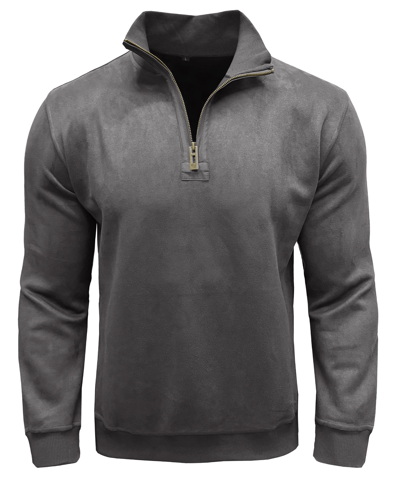 Men's Polo Pullover Quarter Zip Leather Look Sweatshirt Autumn Winter Zip Men's Long Sleeve Shirts with Collar