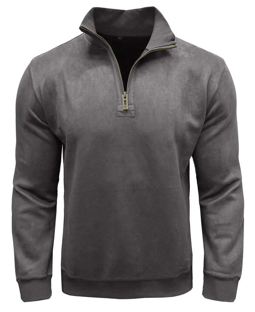 Men's Polo Pullover Quarter Zip Leather Look Sweatshirt Autumn Winter Zip Men's Long Sleeve Shirts with Collar