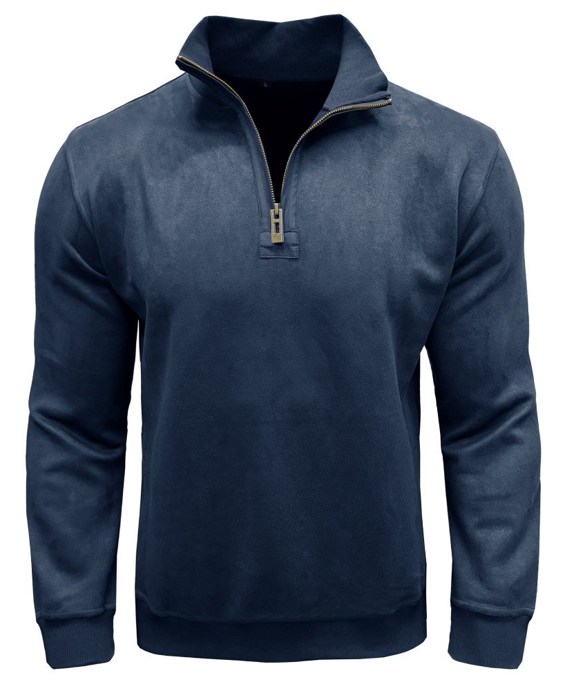 Men's Polo Pullover Quarter Zip Leather Look Sweatshirt Autumn Winter Zip Men's Long Sleeve Shirts with Collar