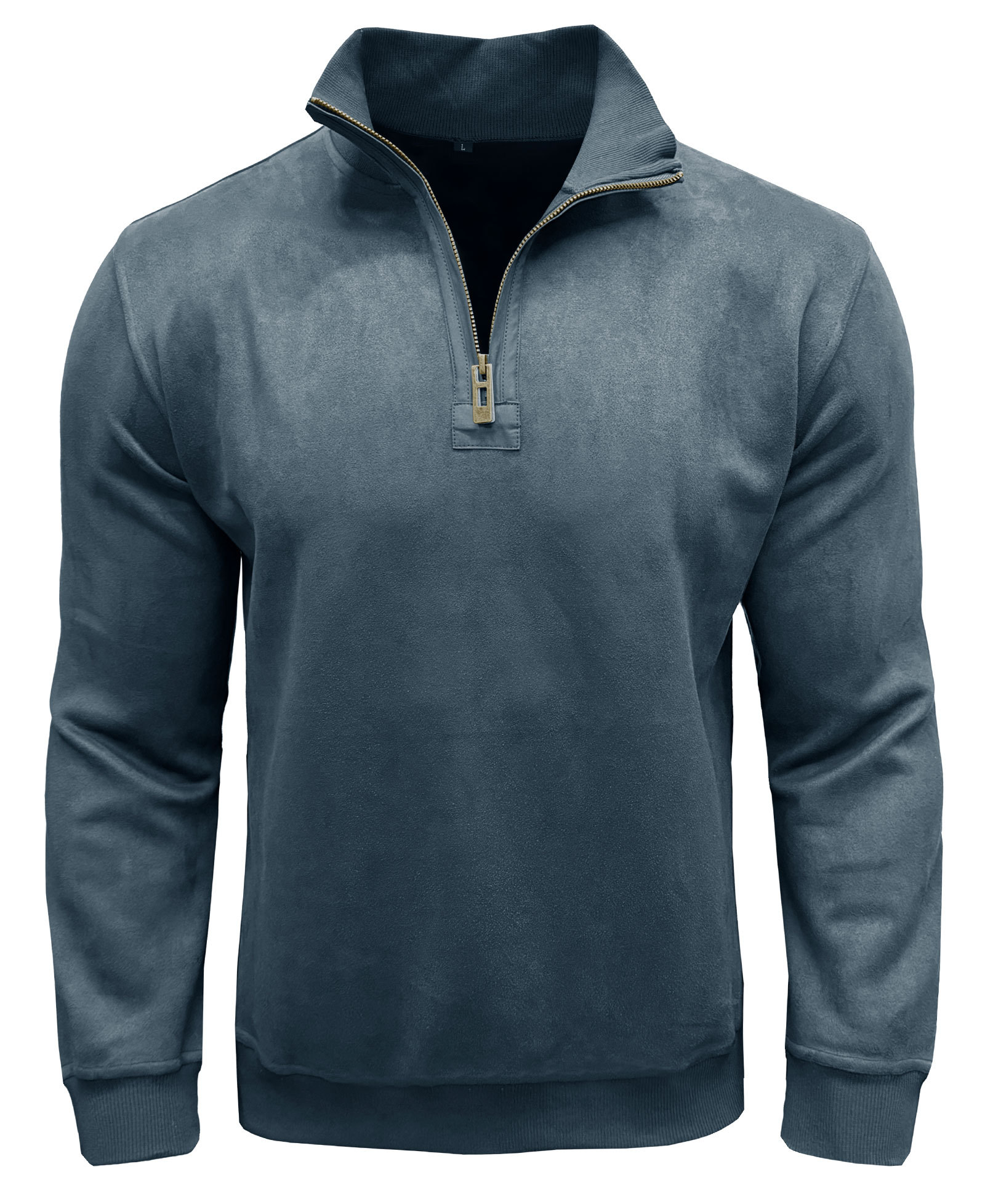 Men's Polo Pullover Quarter Zip Leather Look Sweatshirt Autumn Winter Zip Men's Long Sleeve Shirts with Collar