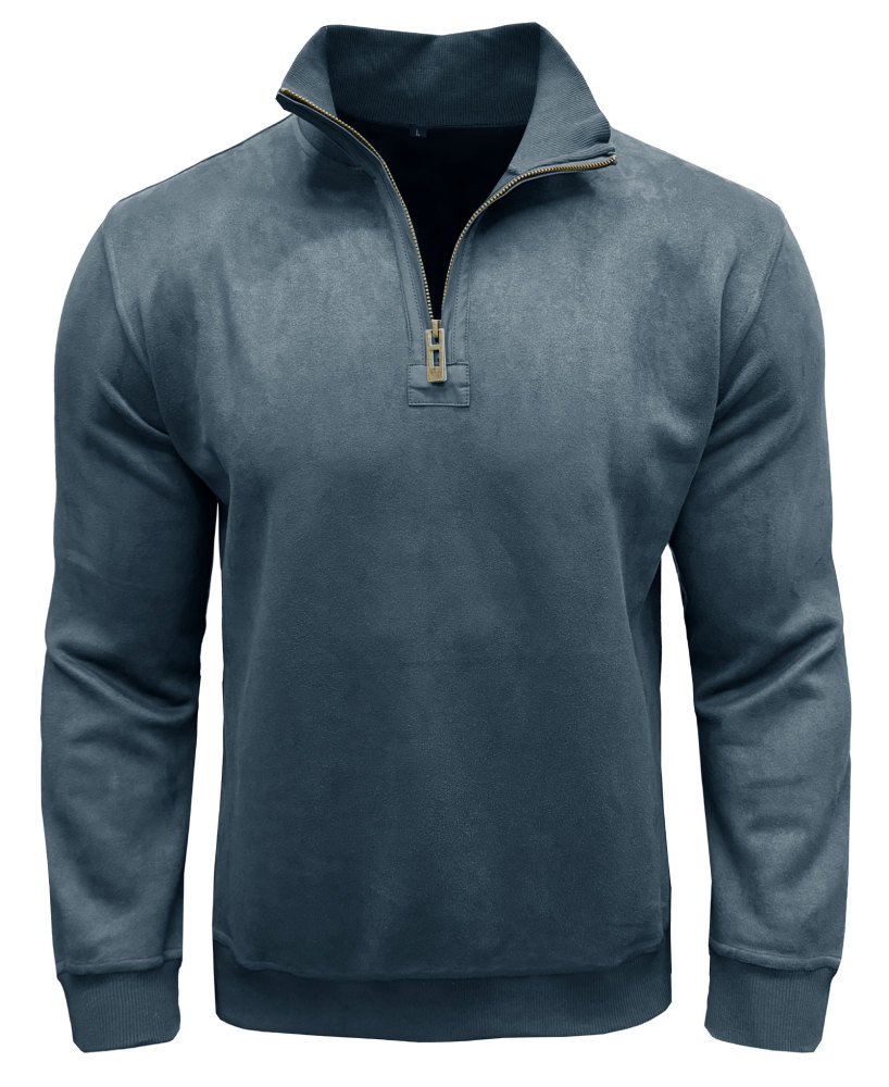 Men's Polo Pullover Quarter Zip Leather Look Sweatshirt Autumn Winter Zip Men's Long Sleeve Shirts with Collar