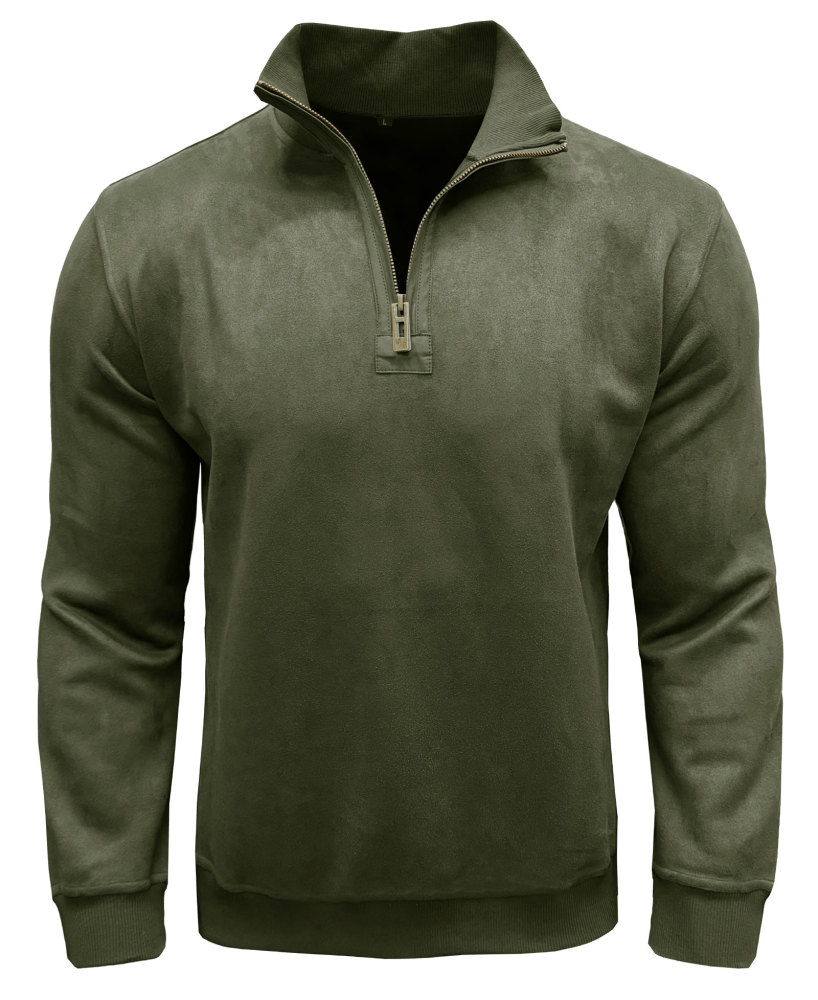 Men's Polo Pullover Quarter Zip Leather Look Sweatshirt Autumn Winter Zip Men's Long Sleeve Shirts with Collar