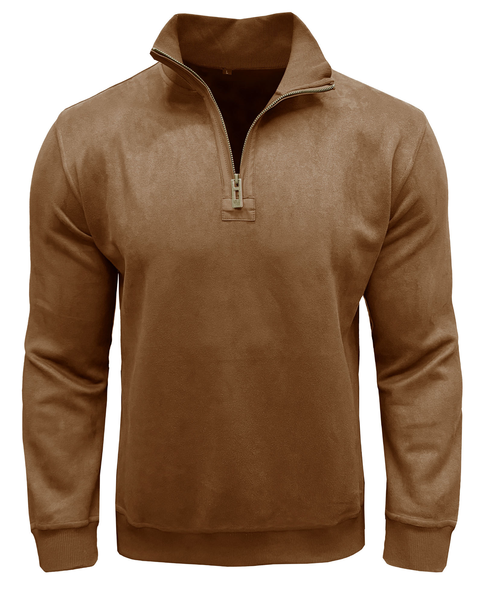 Men's Polo Pullover Quarter Zip Leather Look Sweatshirt Autumn Winter Zip Men's Long Sleeve Shirts with Collar
