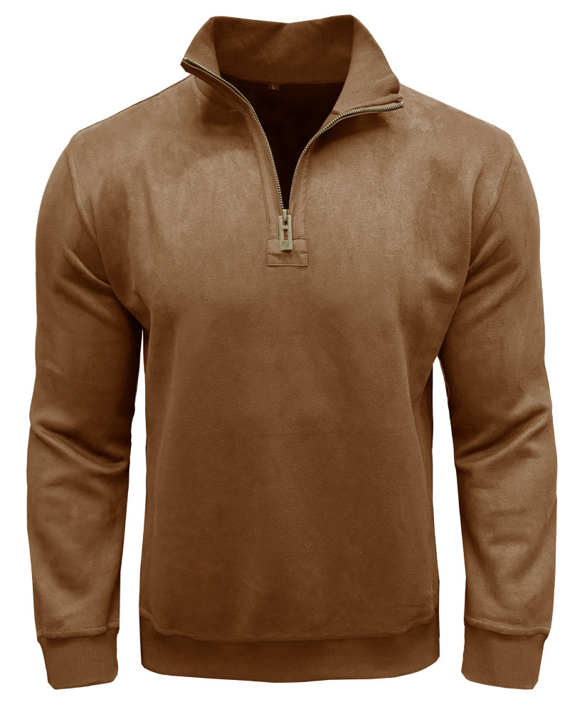 Men's Polo Pullover Quarter Zip Leather Look Sweatshirt Autumn Winter Zip Men's Long Sleeve Shirts with Collar