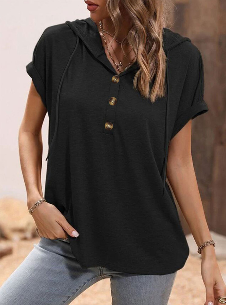 Summer Short Sleeve Hoodie Women's Lightweight Cotton Hooded Shirt T-Shirt Tops with Hood