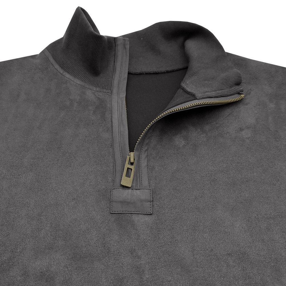 Men's Polo Pullover Quarter Zip Leather Look Sweatshirt Autumn Winter Zip Men's Long Sleeve Shirts with Collar