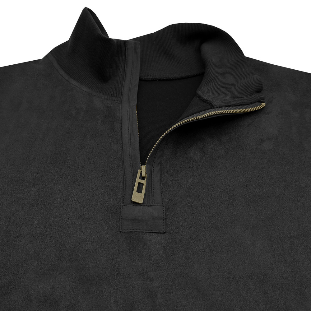 Men's Polo Pullover Quarter Zip Leather Look Sweatshirt Autumn Winter Zip Men's Long Sleeve Shirts with Collar