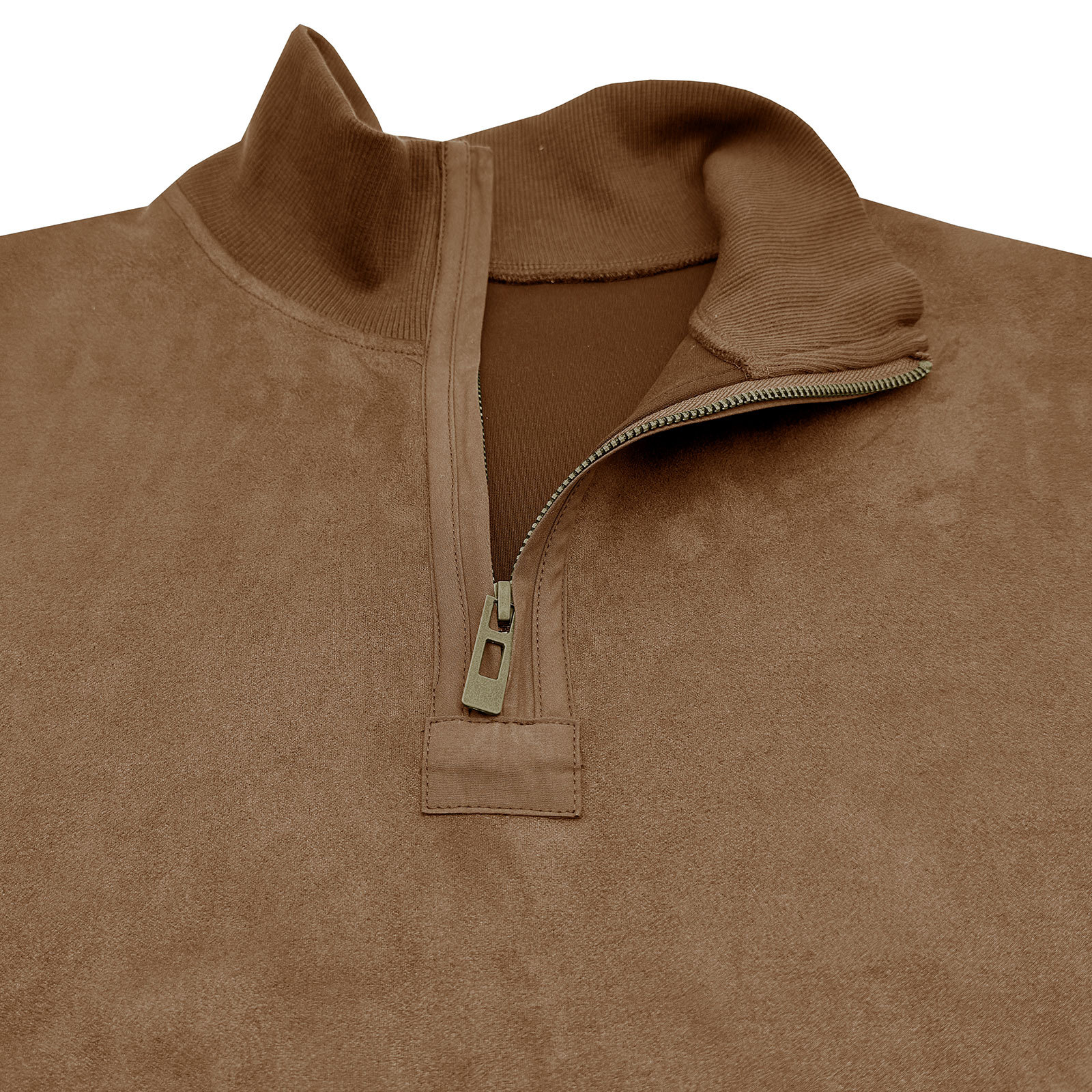 Men's Polo Pullover Quarter Zip Leather Look Sweatshirt Autumn Winter Zip Men's Long Sleeve Shirts with Collar