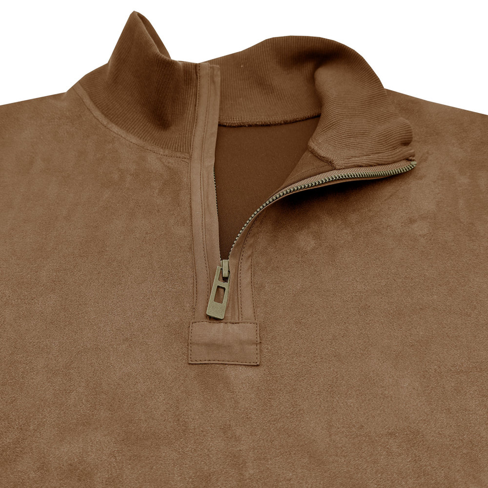 Men's Polo Pullover Quarter Zip Leather Look Sweatshirt Autumn Winter Zip Men's Long Sleeve Shirts with Collar