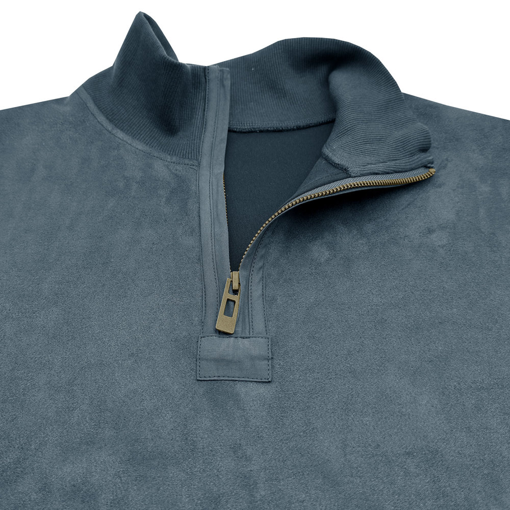 Men's Polo Pullover Quarter Zip Leather Look Sweatshirt Autumn Winter Zip Men's Long Sleeve Shirts with Collar