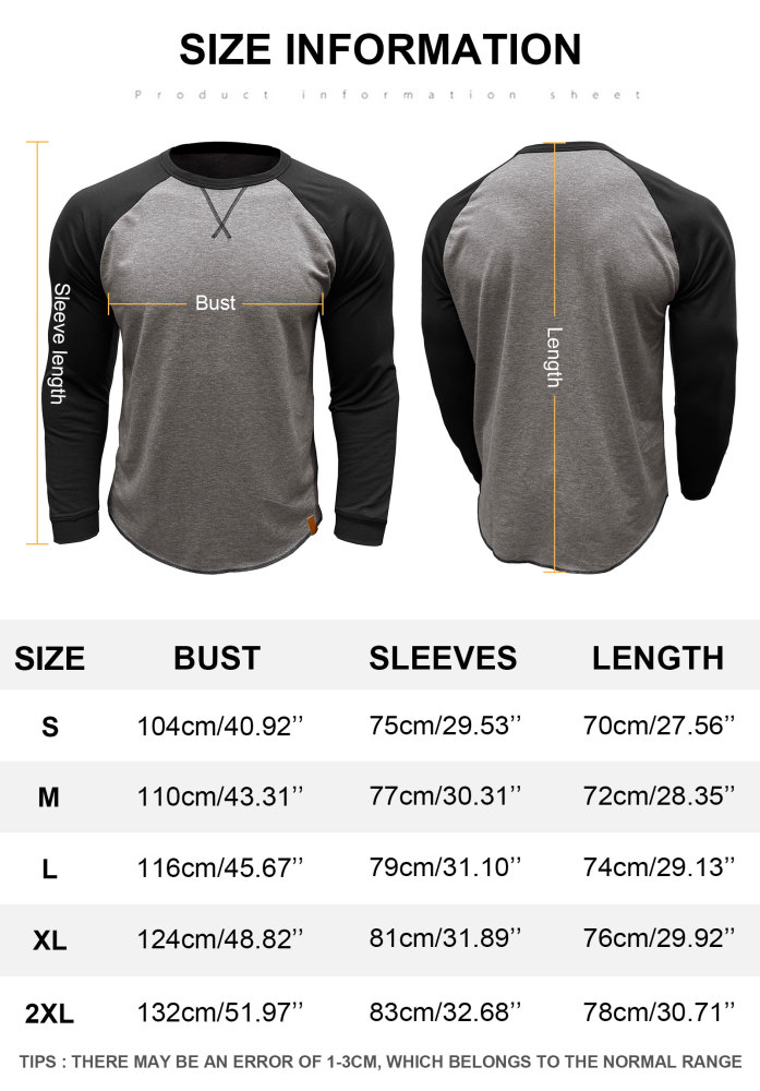 Long Sleeve Men's Long-Sleeved T-Shirt Tops Cotton Crew Neck Shirt Tee Top Long Sleeve T-Shirts