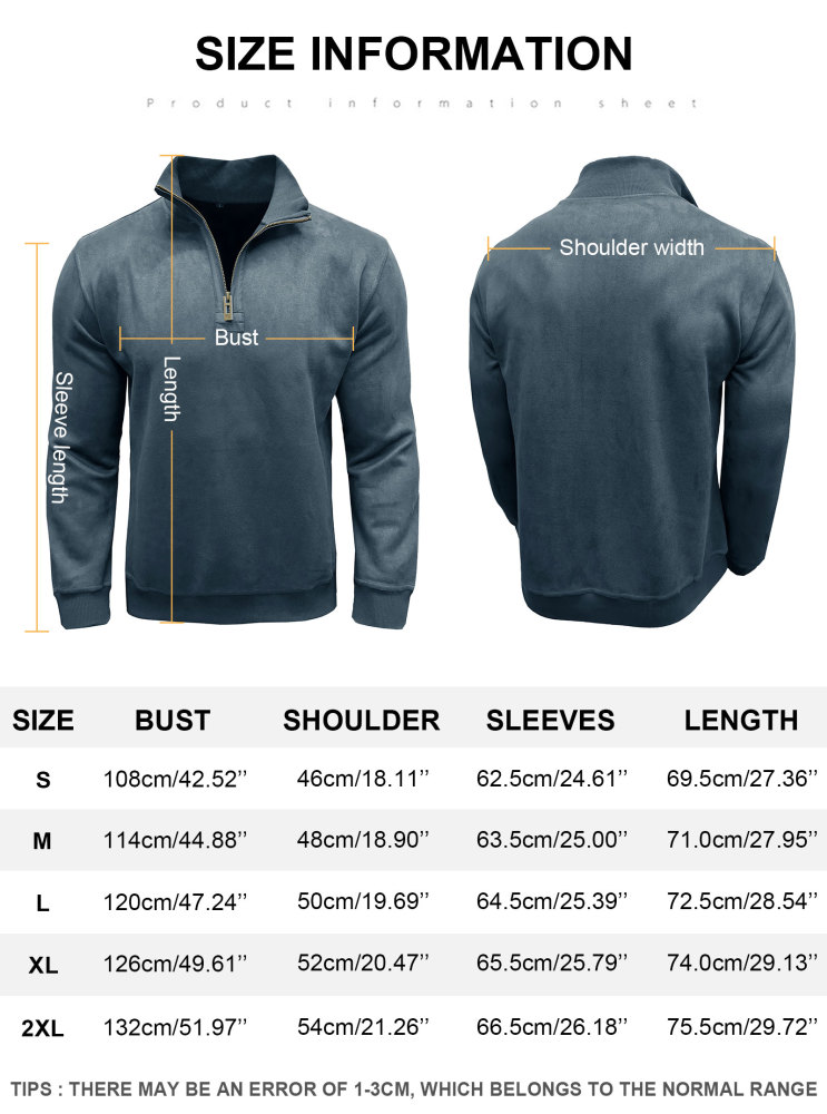 Men's Polo Pullover Quarter Zip Leather Look Sweatshirt Autumn Winter Zip Men's Long Sleeve Shirts with Collar