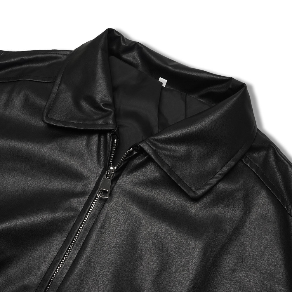 MAGIMODAC Ladies Faux-Leather Bomber Jackets Transitional Jacket Coat Fall Winter Faux-Leatherjacket Loose Fit Solid Color Cropped Coats Zipper with Pockets