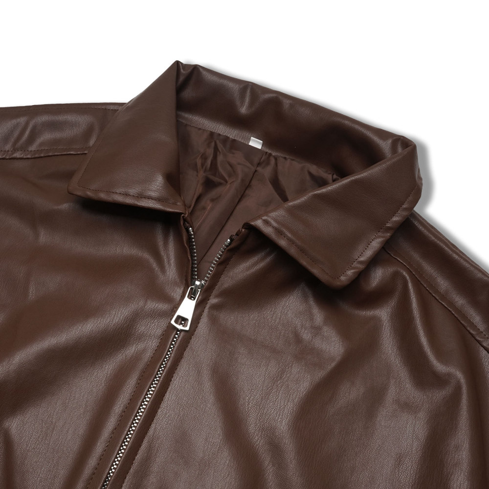 MAGIMODAC Ladies Faux-Leather Bomber Jackets Transitional Jacket Coat Fall Winter Faux-Leatherjacket Loose Fit Solid Color Cropped Coats Zipper with Pockets