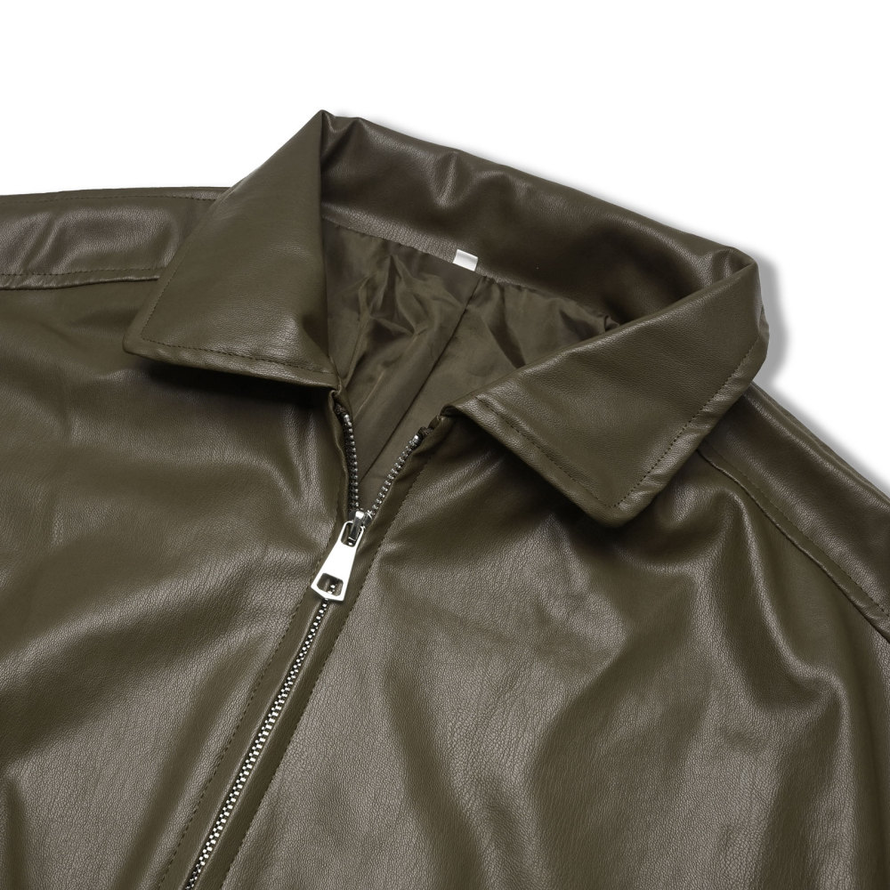 MAGIMODAC Ladies Faux-Leather Bomber Jackets Transitional Jacket Coat Fall Winter Faux-Leatherjacket Loose Fit Solid Color Cropped Coats Zipper with Pockets