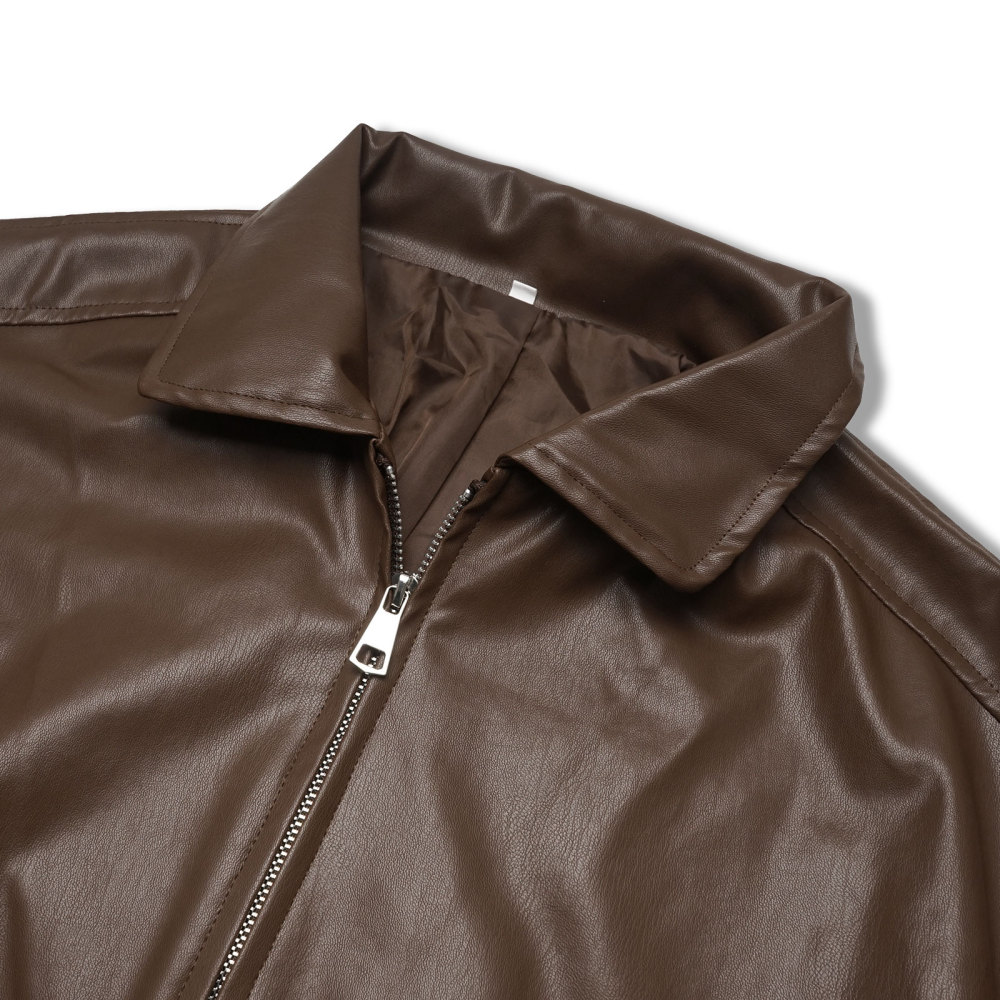 MAGIMODAC Ladies Faux-Leather Bomber Jackets Transitional Jacket Coat Fall Winter Faux-Leatherjacket Loose Fit Solid Color Cropped Coats Zipper with Pockets