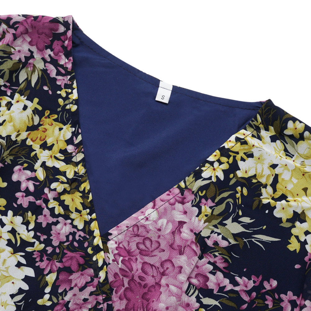 MAGIMODAC Women Summer Floral Long Dresses Casual A Line Wrap Sundress Elegant V Neck Chiffon Flowy Swing Cocktail Dress High Waist Maxi Dress