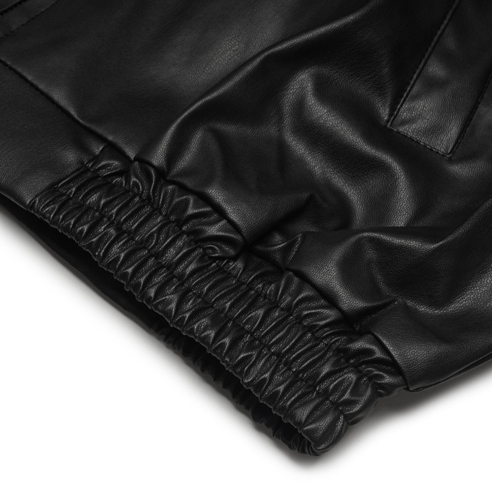 MAGIMODAC Ladies Faux-Leather Bomber Jackets Transitional Jacket Coat Fall Winter Faux-Leatherjacket Loose Fit Solid Color Cropped Coats Zipper with Pockets