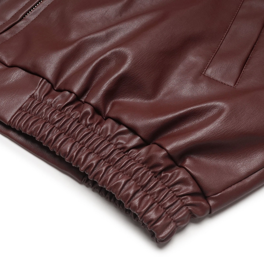 MAGIMODAC Ladies Faux-Leather Bomber Jackets Transitional Jacket Coat Fall Winter Faux-Leatherjacket Loose Fit Solid Color Cropped Coats Zipper with Pockets