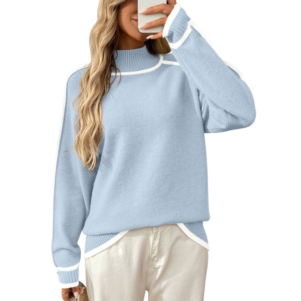 MAGIMODAC Ladies Winter Sweater Knit Jumper with Stand-Up Collar Elegant Long-Sleeved Knitted Pullover Warm Outdoor Casual Loose Fit Knitwears