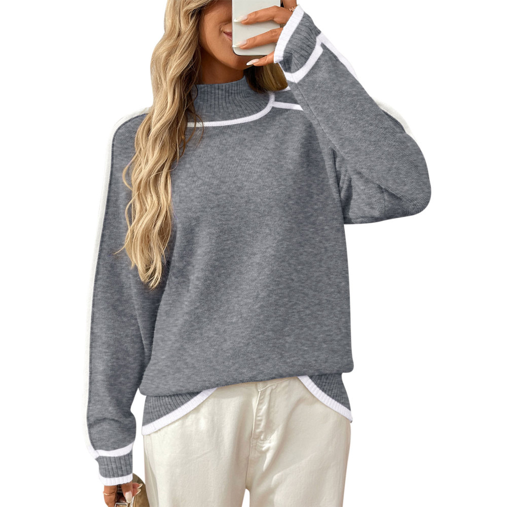 MAGIMODAC Ladies Winter Sweater Knit Jumper with Stand-Up Collar Elegant Long-Sleeved Knitted Pullover Warm Outdoor Casual Loose Fit Knitwears