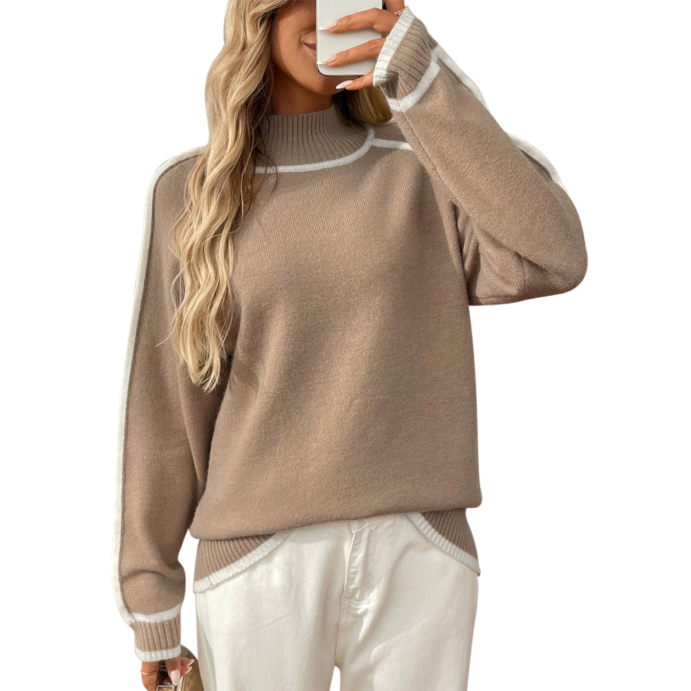 MAGIMODAC Ladies Winter Sweater Knit Jumper with Stand-Up Collar Elegant Long-Sleeved Knitted Pullover Warm Outdoor Casual Loose Fit Knitwears