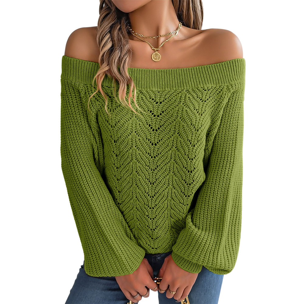MAGIMODAC Ladies Sweaters Off The Shoulder Knit Jumper Long Sleeve Hollow Out Knitted Pullovers Tops Casual Chunky Knitwear Sweater Autumn Winter
