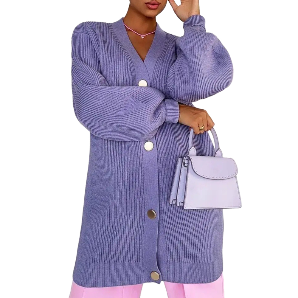 MAGIMODAC Ladies Cardigans Knit Jacket Coat V Neck Chunky Knitted Jumper Causal Solid Color Knit Cardigan Sweater Open Front Button Up Pullover Knitwears