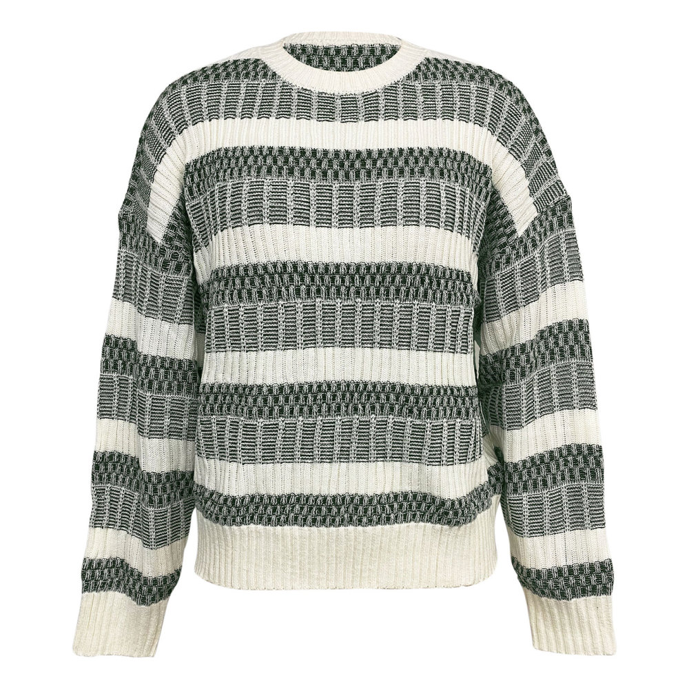 MAGIMODAC Ladies Sweaters Striped Jumper Crew Neck Knitted Sweater Casual Lightweight Fine Knit Pullover Tops Long Sleeve Knitwears Loose Fit Winter