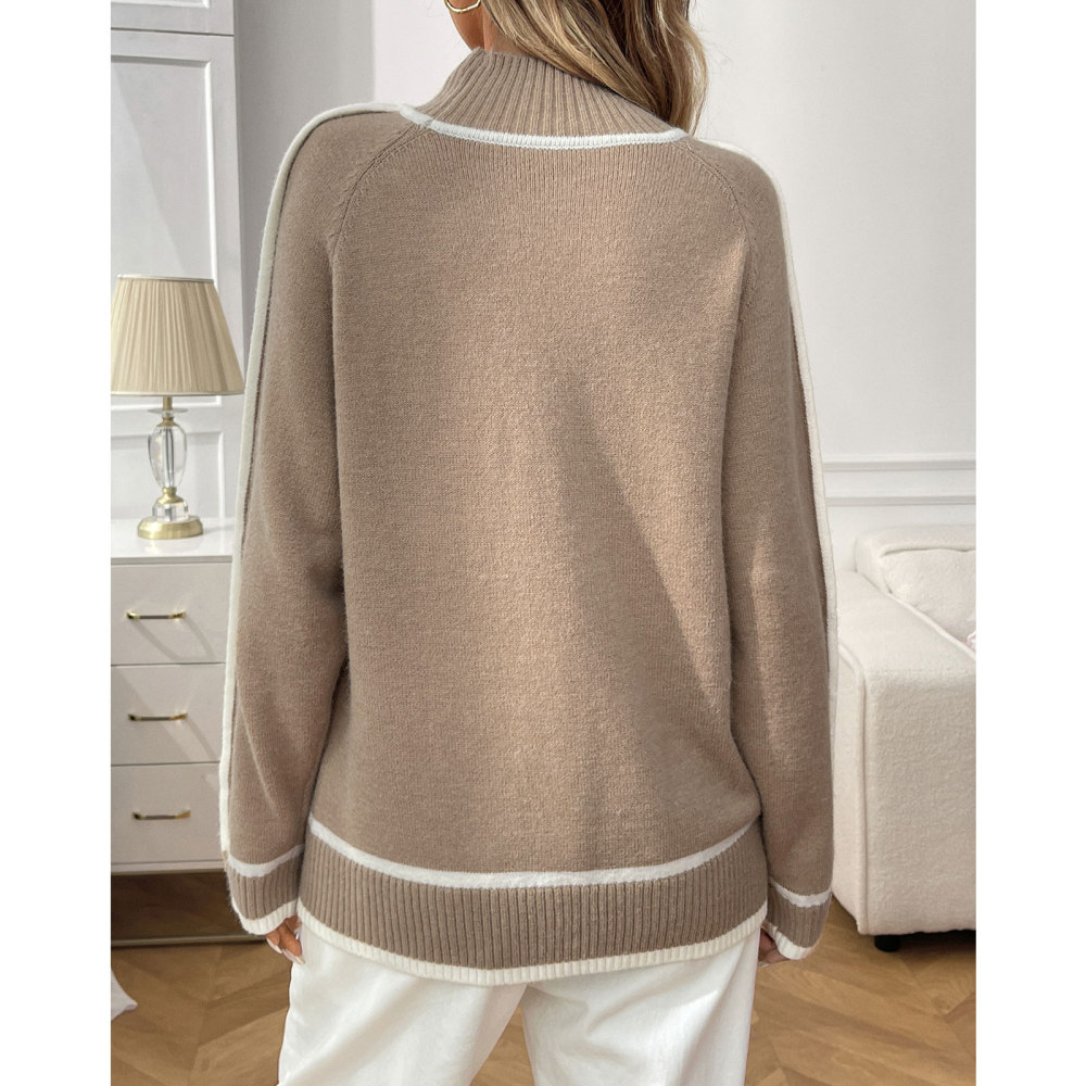 MAGIMODAC Ladies Winter Sweater Knit Jumper with Stand-Up Collar Elegant Long-Sleeved Knitted Pullover Warm Outdoor Casual Loose Fit Knitwears