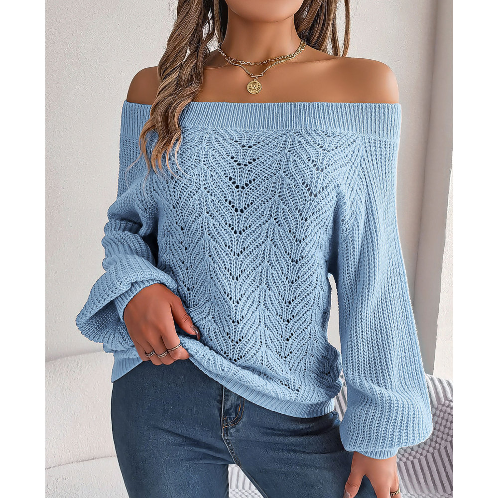 MAGIMODAC Ladies Sweaters Off The Shoulder Knit Jumper Long Sleeve Hollow Out Knitted Pullovers Tops Casual Chunky Knitwear Sweater Autumn Winter