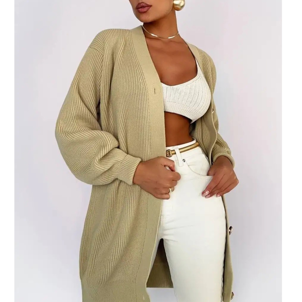 MAGIMODAC Ladies Cardigans Knit Jacket Coat V Neck Chunky Knitted Jumper Causal Solid Color Knit Cardigan Sweater Open Front Button Up Pullover Knitwears