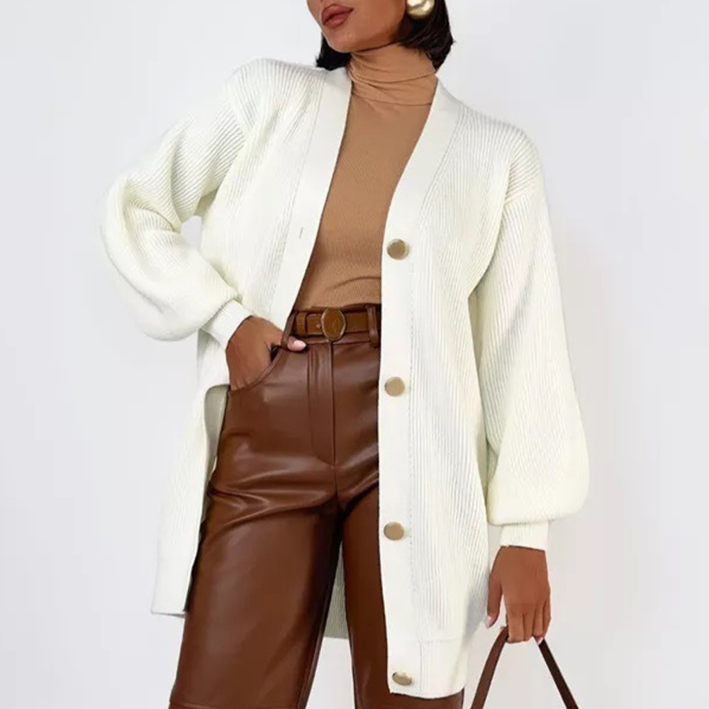 MAGIMODAC Ladies Cardigans Knit Jacket Coat V Neck Chunky Knitted Jumper Causal Solid Color Knit Cardigan Sweater Open Front Button Up Pullover Knitwears