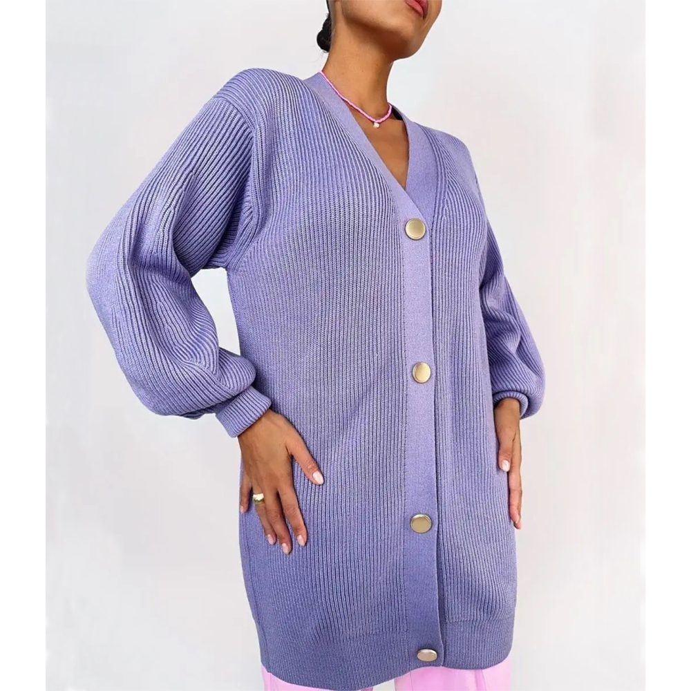 MAGIMODAC Ladies Cardigans Knit Jacket Coat V Neck Chunky Knitted Jumper Causal Solid Color Knit Cardigan Sweater Open Front Button Up Pullover Knitwears
