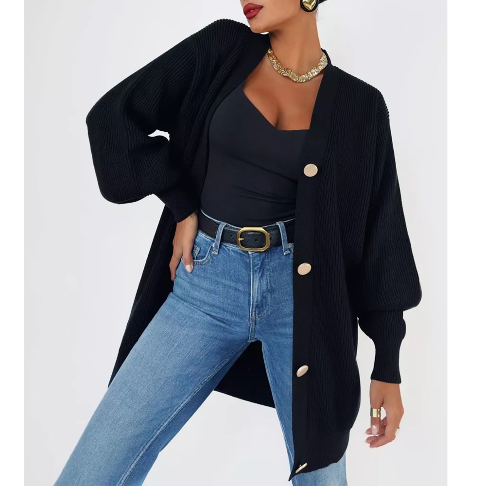 MAGIMODAC Ladies Cardigans Knit Jacket Coat V Neck Chunky Knitted Jumper Causal Solid Color Knit Cardigan Sweater Open Front Button Up Pullover Knitwears