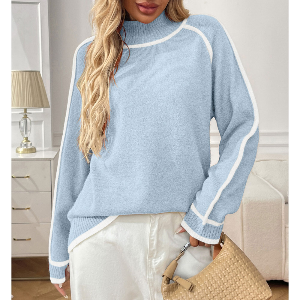 MAGIMODAC Ladies Winter Sweater Knit Jumper with Stand-Up Collar Elegant Long-Sleeved Knitted Pullover Warm Outdoor Casual Loose Fit Knitwears