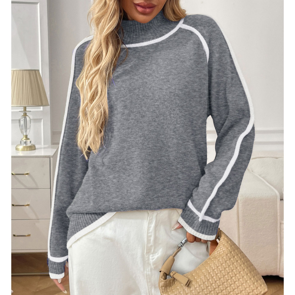 MAGIMODAC Ladies Winter Sweater Knit Jumper with Stand-Up Collar Elegant Long-Sleeved Knitted Pullover Warm Outdoor Casual Loose Fit Knitwears