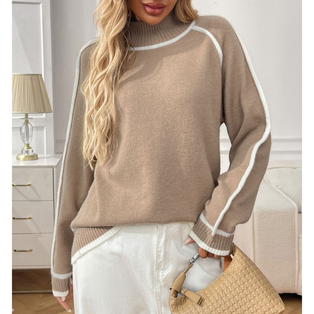 MAGIMODAC Ladies Winter Sweater Knit Jumper with Stand-Up Collar Elegant Long-Sleeved Knitted Pullover Warm Outdoor Casual Loose Fit Knitwears