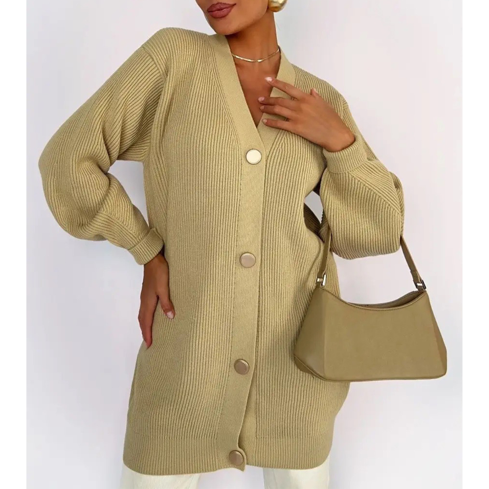 MAGIMODAC Ladies Cardigans Knit Jacket Coat V Neck Chunky Knitted Jumper Causal Solid Color Knit Cardigan Sweater Open Front Button Up Pullover Knitwears