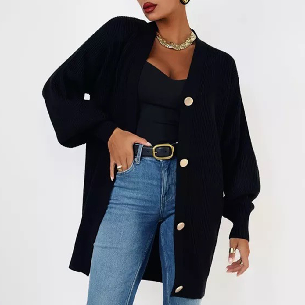 MAGIMODAC Ladies Cardigans Knit Jacket Coat V Neck Chunky Knitted Jumper Causal Solid Color Knit Cardigan Sweater Open Front Button Up Pullover Knitwears