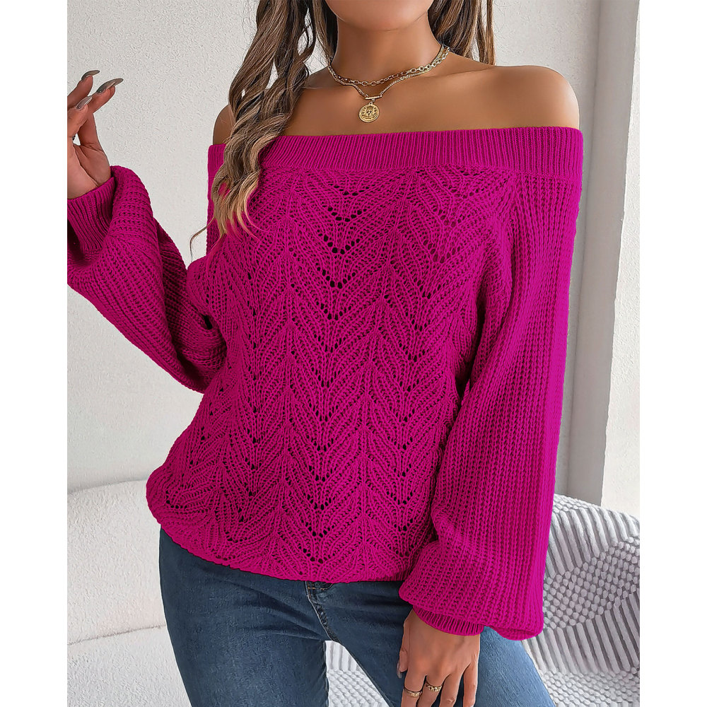 MAGIMODAC Ladies Sweaters Off The Shoulder Knit Jumper Long Sleeve Hollow Out Knitted Pullovers Tops Casual Chunky Knitwear Sweater Autumn Winter