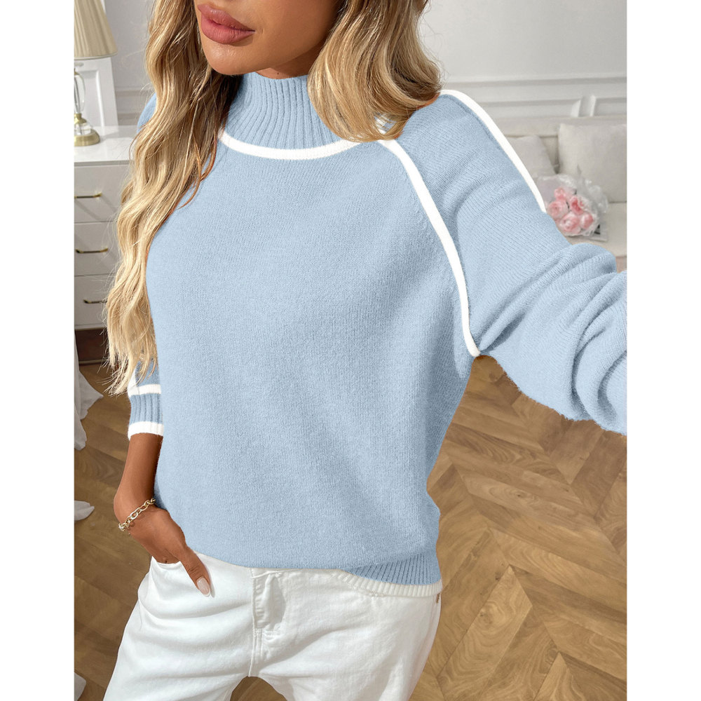 MAGIMODAC Ladies Winter Sweater Knit Jumper with Stand-Up Collar Elegant Long-Sleeved Knitted Pullover Warm Outdoor Casual Loose Fit Knitwears